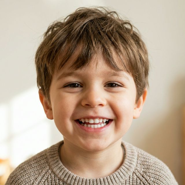 Kind laechelt freundlich